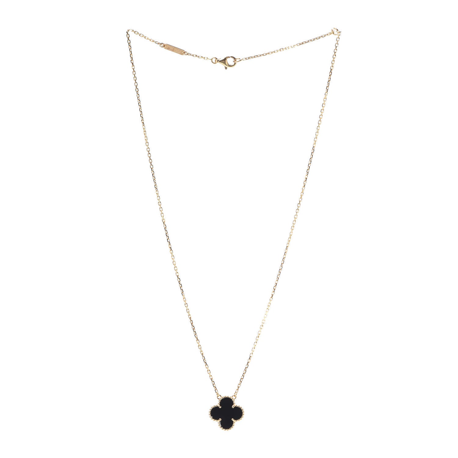 Van Cleef & Arpels 18K Yellow Gold Black Onyx Vintage Alhambra Pendant Necklace 3 of 8