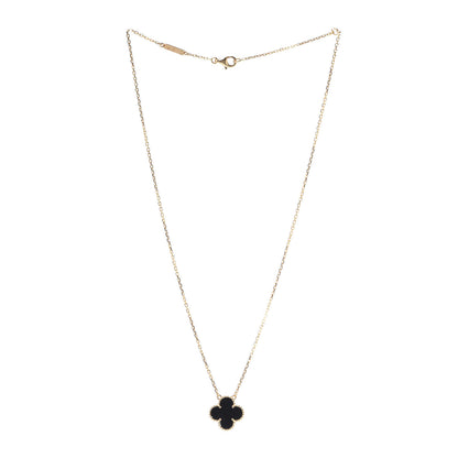 Van Cleef & Arpels 18K Yellow Gold Black Onyx Vintage Alhambra Pendant Necklace 3 of 8