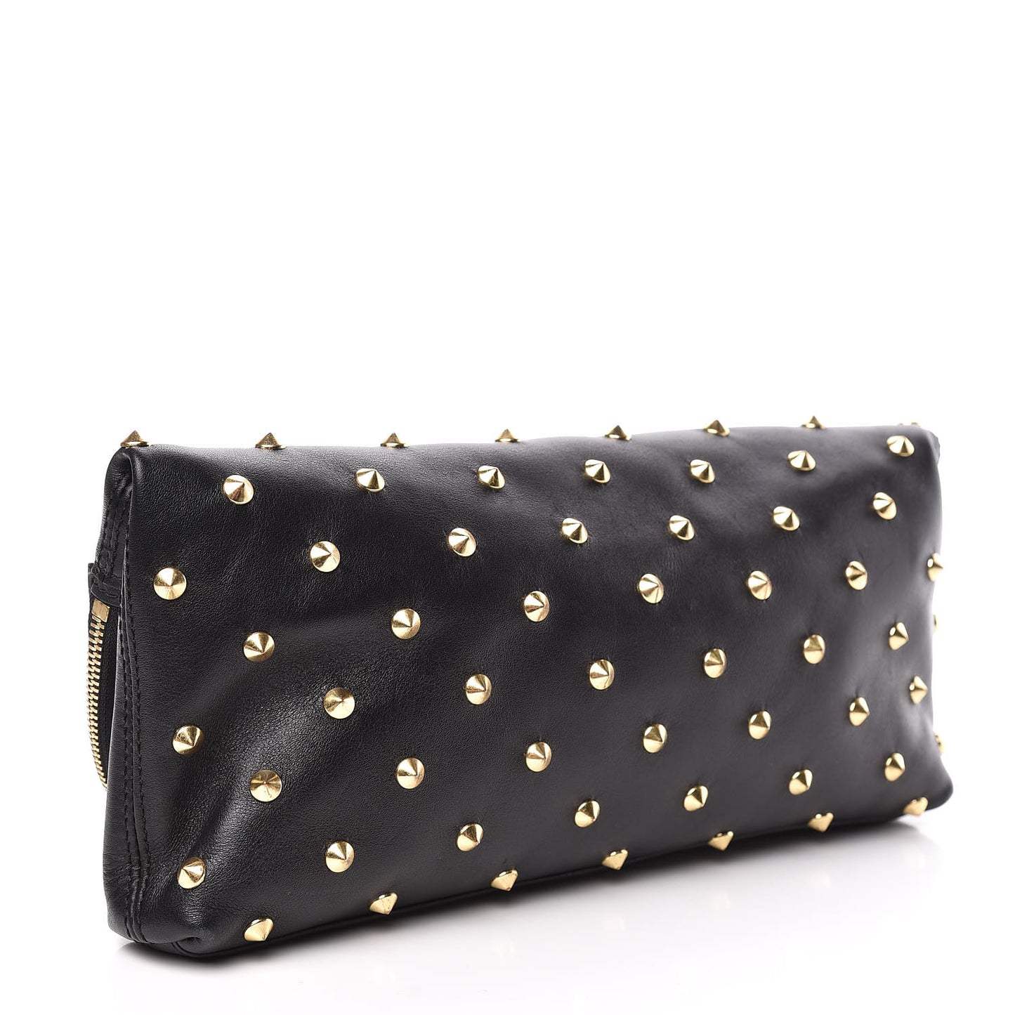 Calfskin Studded Padlock Skull Clutch Black