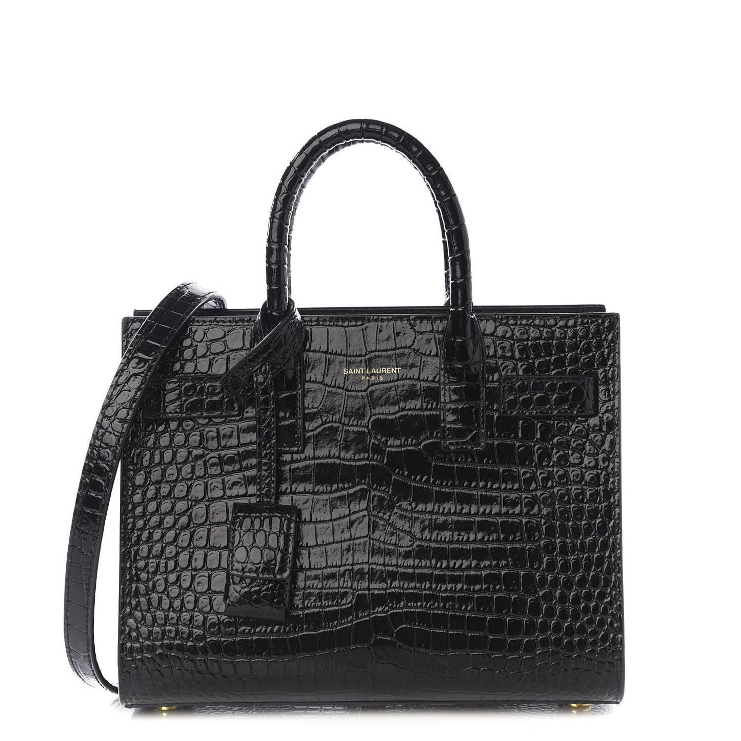 Calfskin Crocodile Embossed Nano Sac De Jour Black