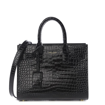 Saint Laurent Calfskin Crocodile Embossed Nano Sac De Jour Black 1 of 10