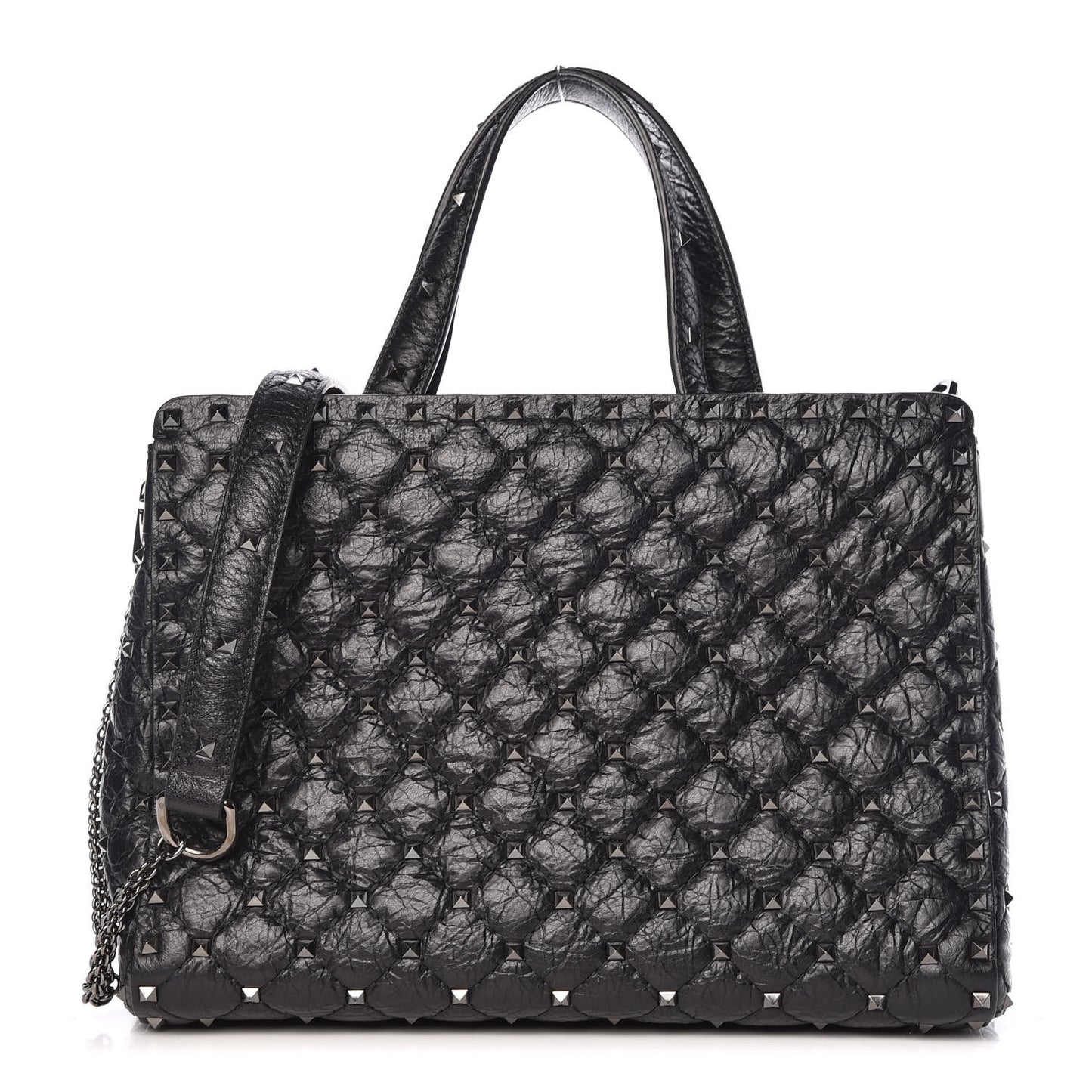 Craquele Nappa Rockstud Spike Tote Black