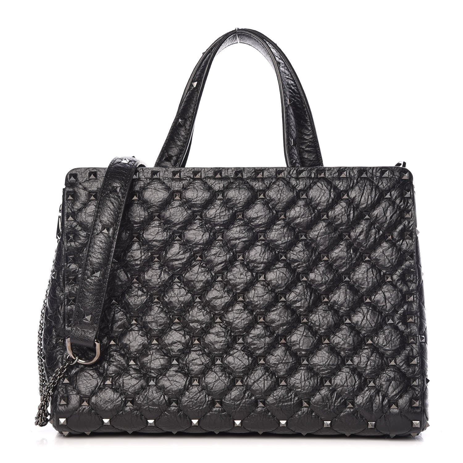 Valentino Garavani Craquele Nappa Rockstud Spike Tote Black 1 of 9