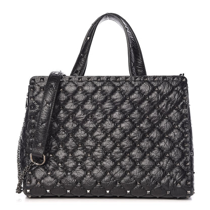 Valentino Garavani Craquele Nappa Rockstud Spike Tote Black 1 of 9