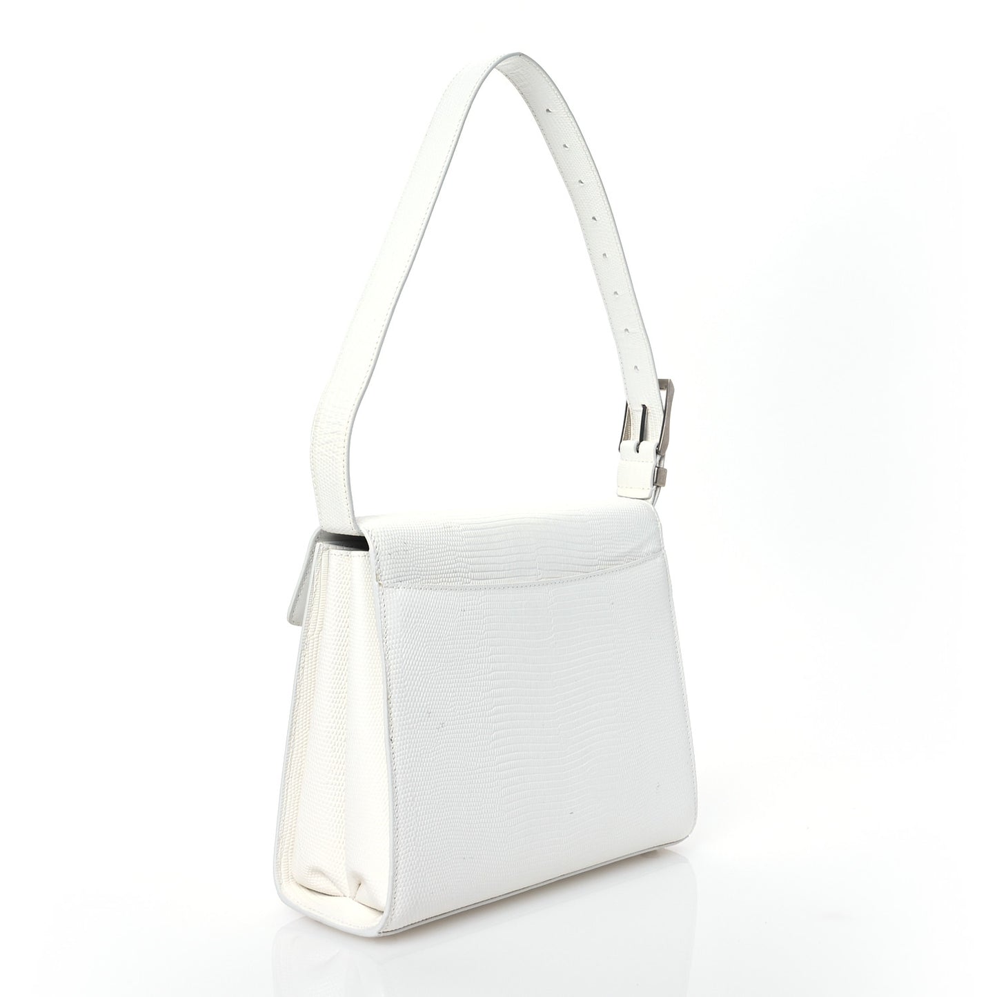 Patent Calfskin Lizard Embossed Medium Ghost Shoulder Bag Optic White