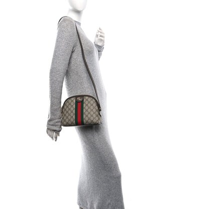 Gucci GG Supreme Monogram Textured Dollar Calfskin Web Small Ophidia Dome Shoulder Bag Beige Ebony New Acero 2 of 12