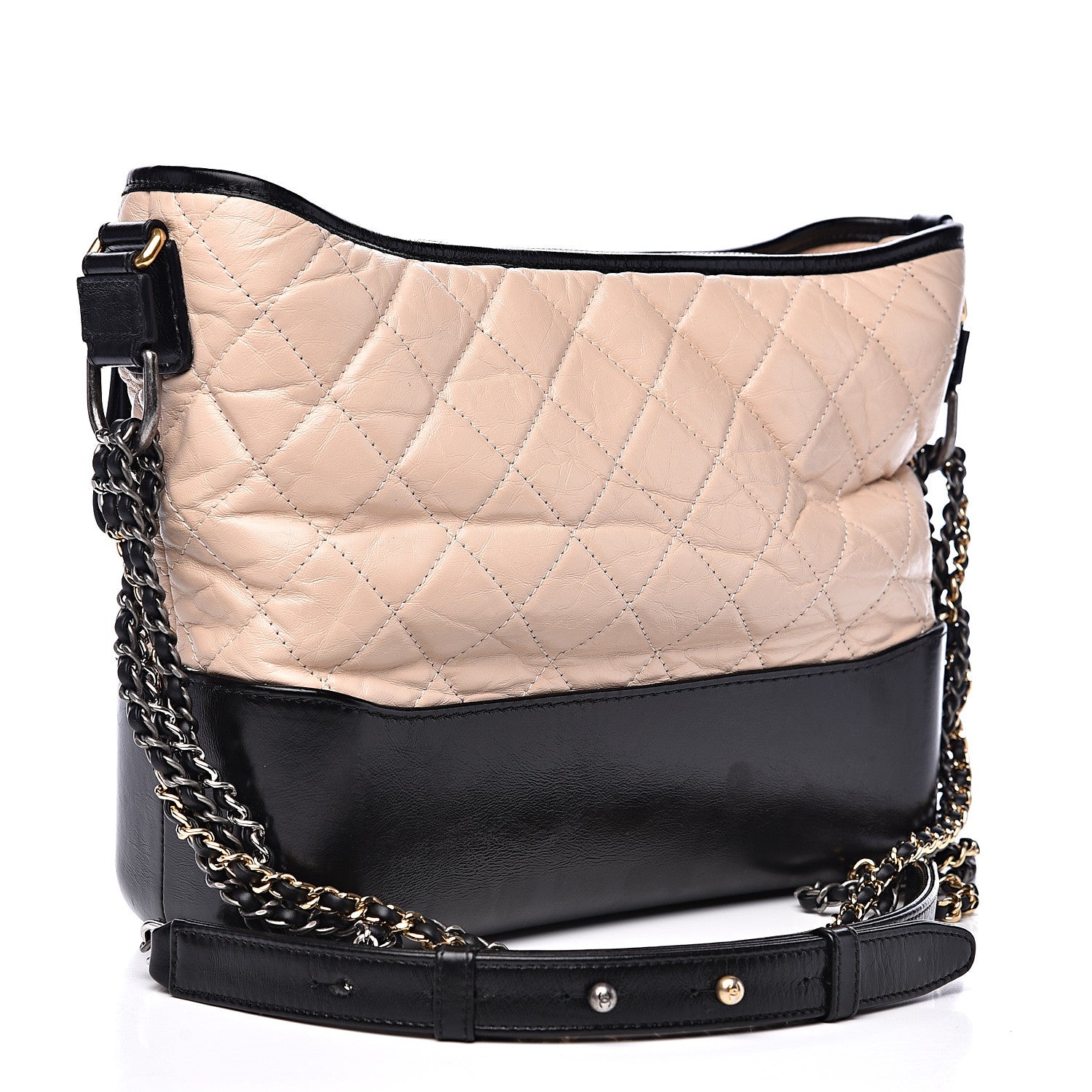 Chanel Aged Calfskin Quilted Medium Gabrielle Hobo Beige Black 3 of 17