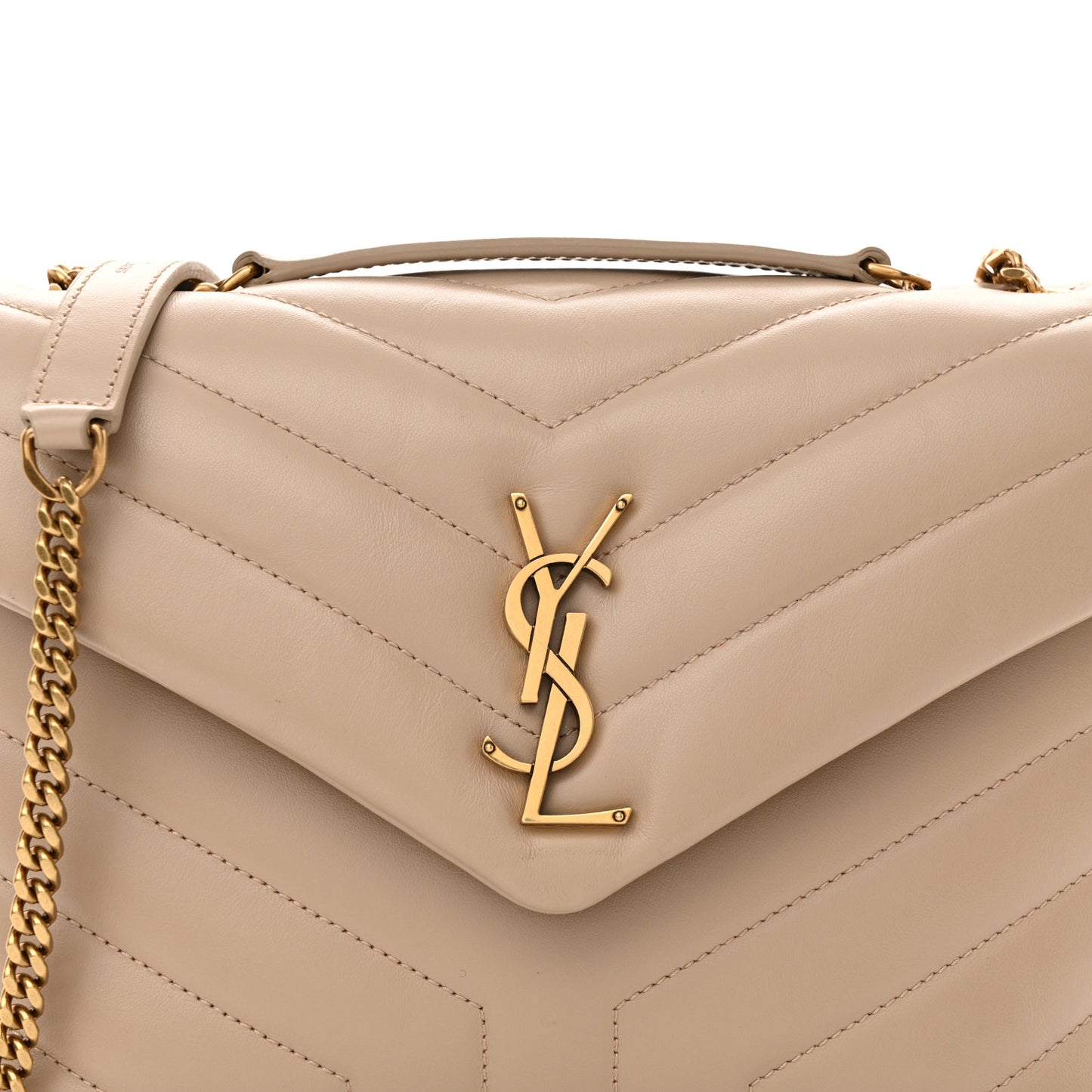 Calfskin Y Quilted Monogram Small Loulou Chain Satchel Dark Beige