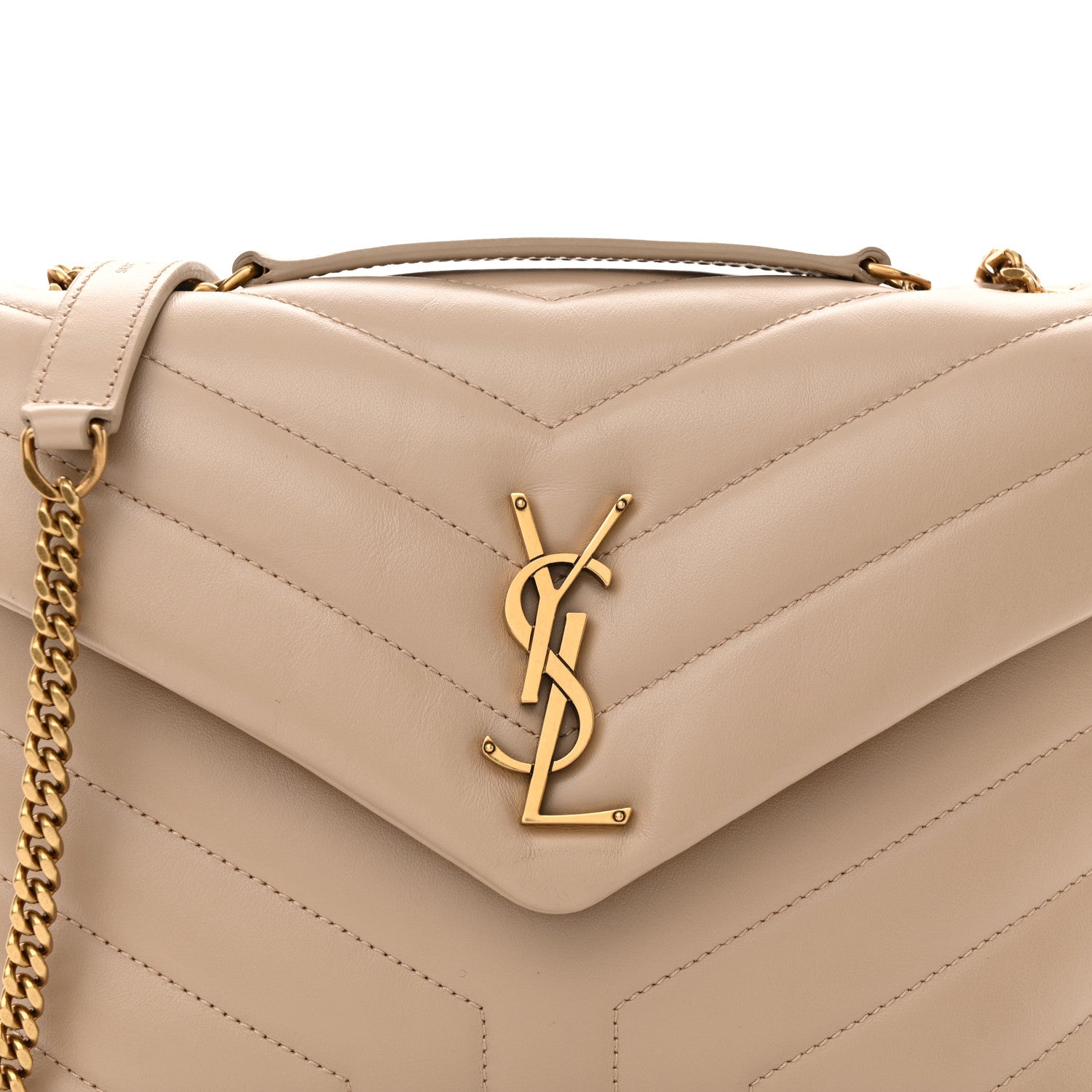 Saint Laurent Calfskin Y Quilted Monogram Small Loulou Chain Satchel Dark Beige 8 of 11