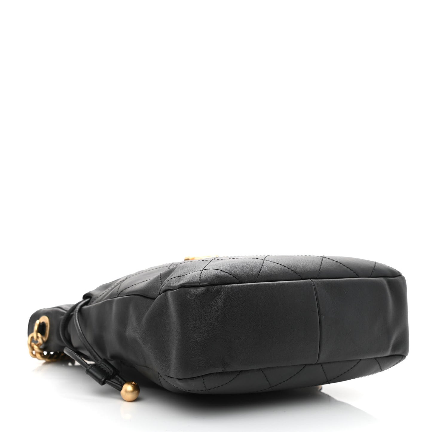 Calfskin Quilted Drawstring Bucket Bag Black