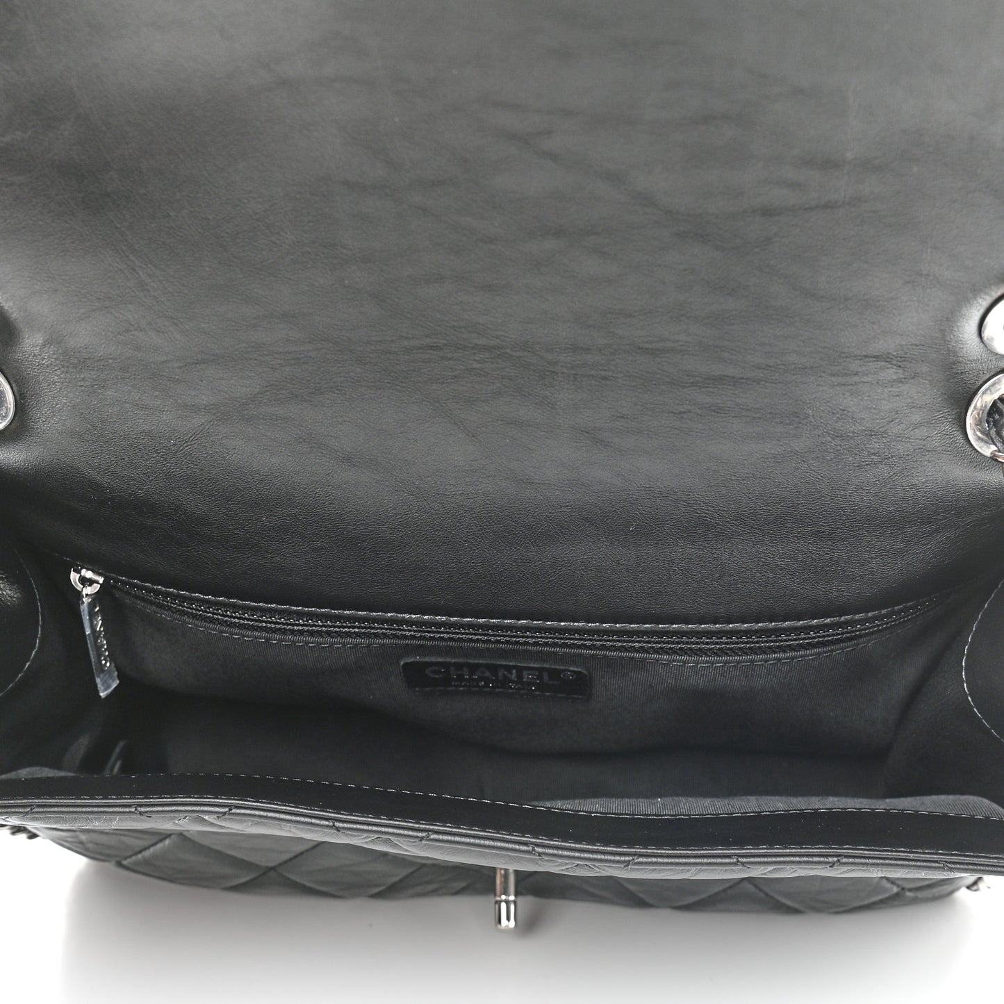 Crumpled Calfskin Quilted Large Chain All Over Flap Bag Black
