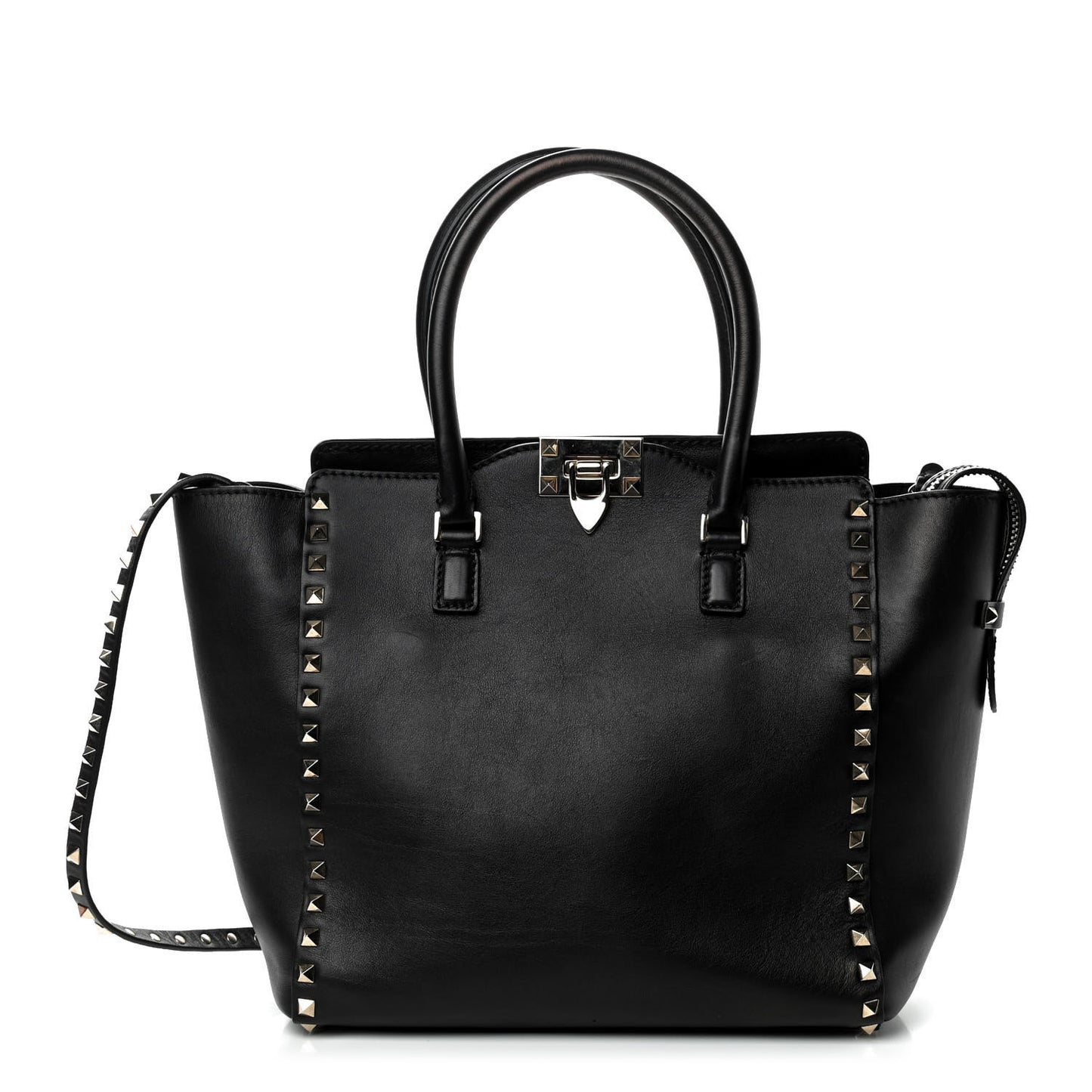 Vitello Rockstud Double Handle Tote Black