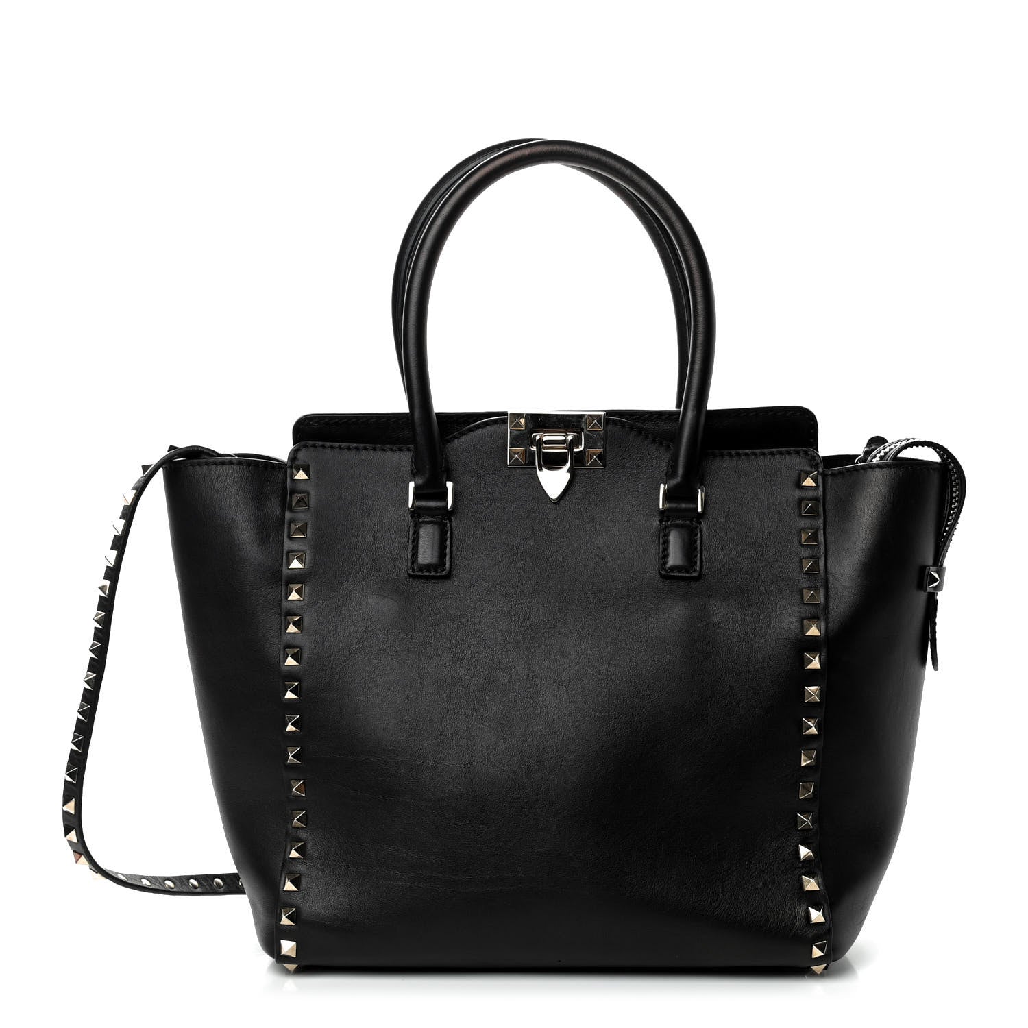 Valentino Garavani Vitello Rockstud Double Handle Tote Black 1 of 9