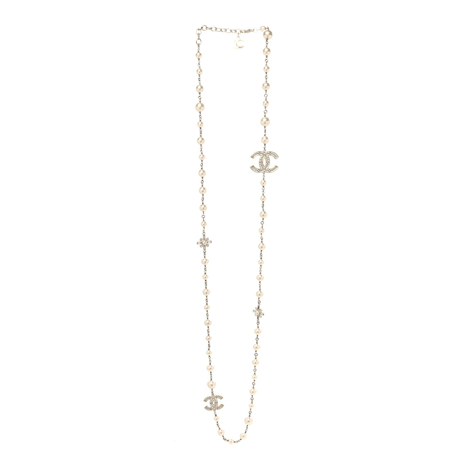 Chanel Crystal Baguette Pearl CC Cross Necklace Gold 3 of 5