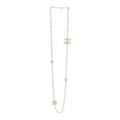 Chanel Crystal Baguette Pearl CC Cross Necklace Gold 3 of 5