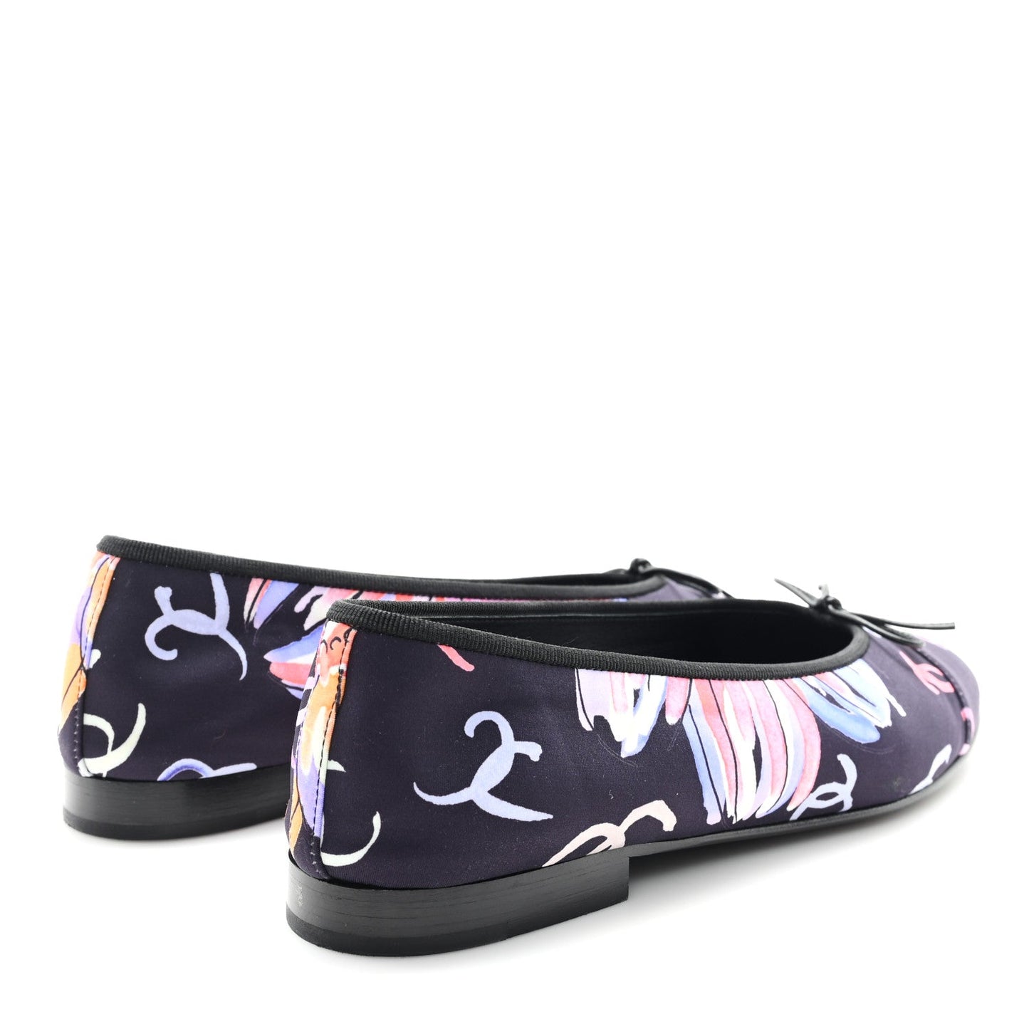 Printed Stretch Jersey Cap Toe Ballerina Flats 38 Black Multicolor