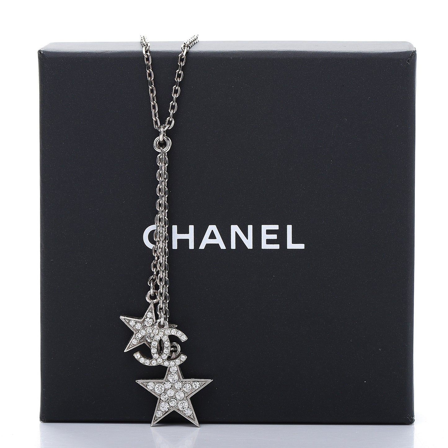 Crystal Glitter Enamel CC Star Drop Necklace Silver