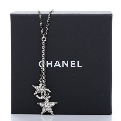 Chanel Crystal Glitter Enamel CC Star Drop Necklace Silver 7 of 7