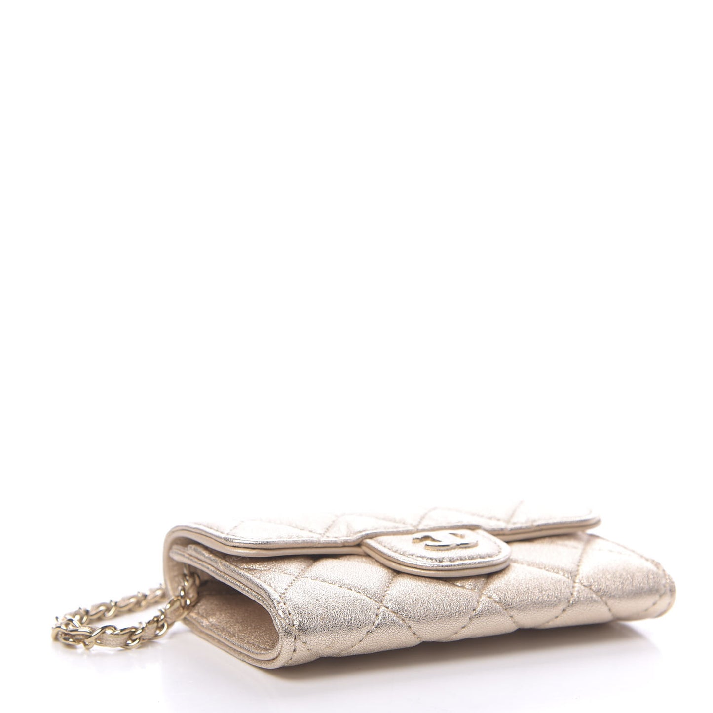 Metallic Lambskin Quilted Flap Chain Waist Bag Gold