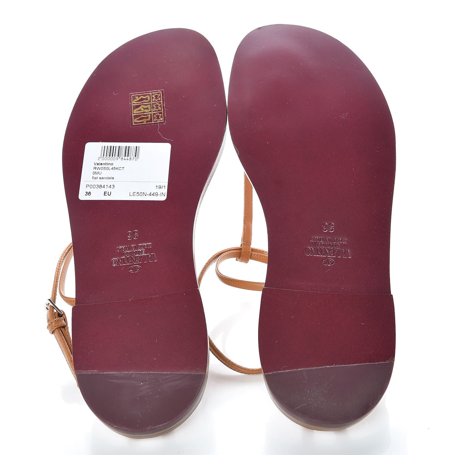 Valentino Garavani Calfskin Nude Rockstud T Strap Flat Thong Sandals 36 Brown 7 of 9