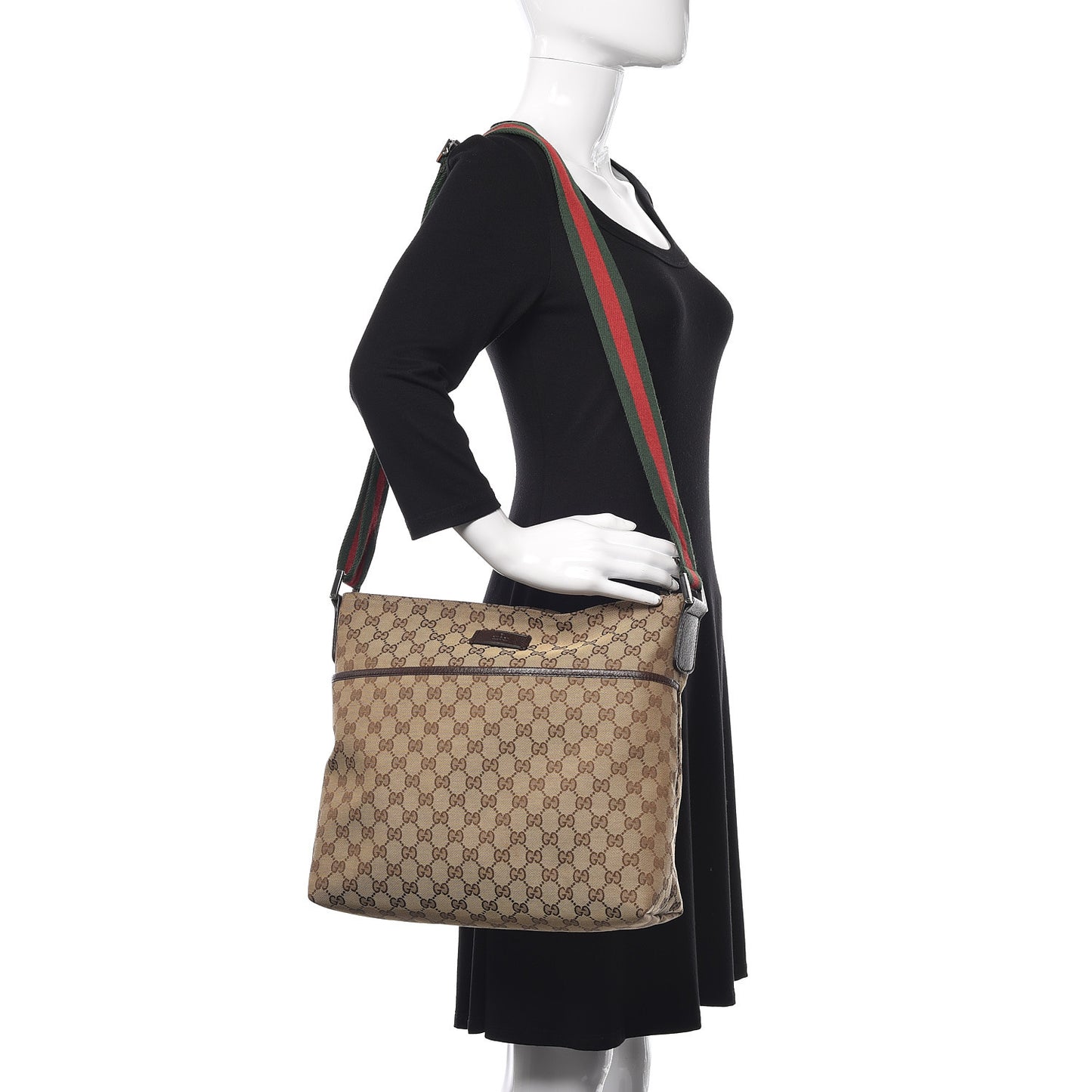 Monogram Web Medium Flat Messenger Bag Brown