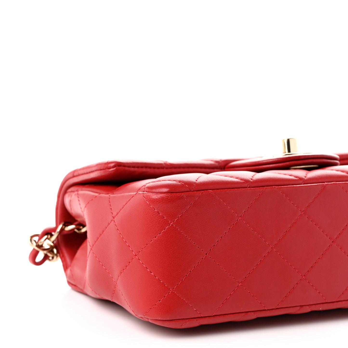 Lambskin Quilted Mini Rectangular Flap Red Dark Red