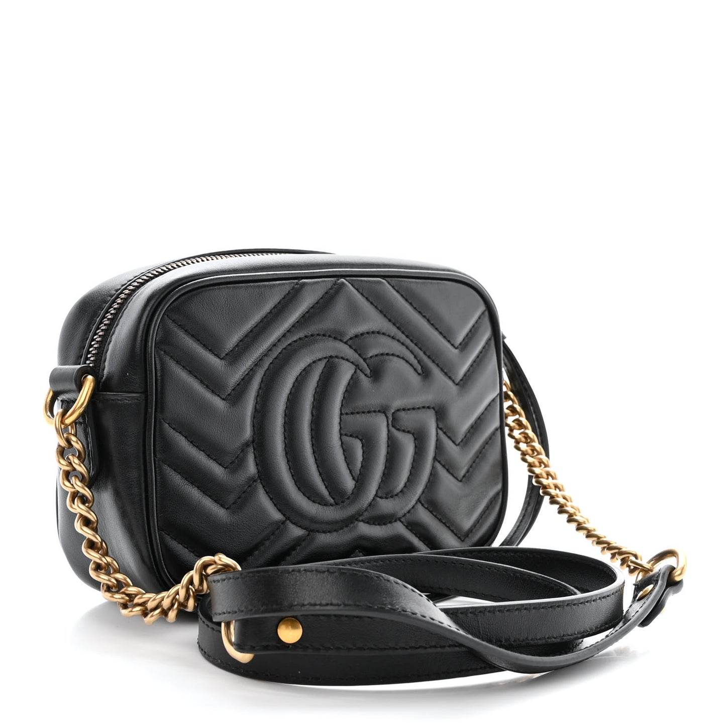 Calfskin Matelasse Mini GG Marmont Chain Shoulder Bag Black