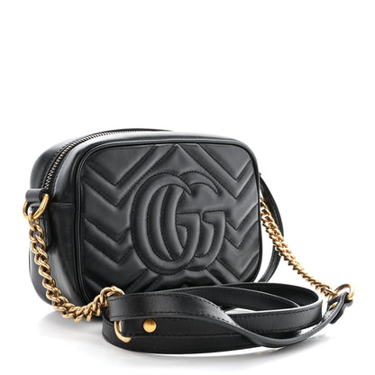 Gucci Calfskin Matelasse Mini GG Marmont Chain Shoulder Bag Black 3 of 12