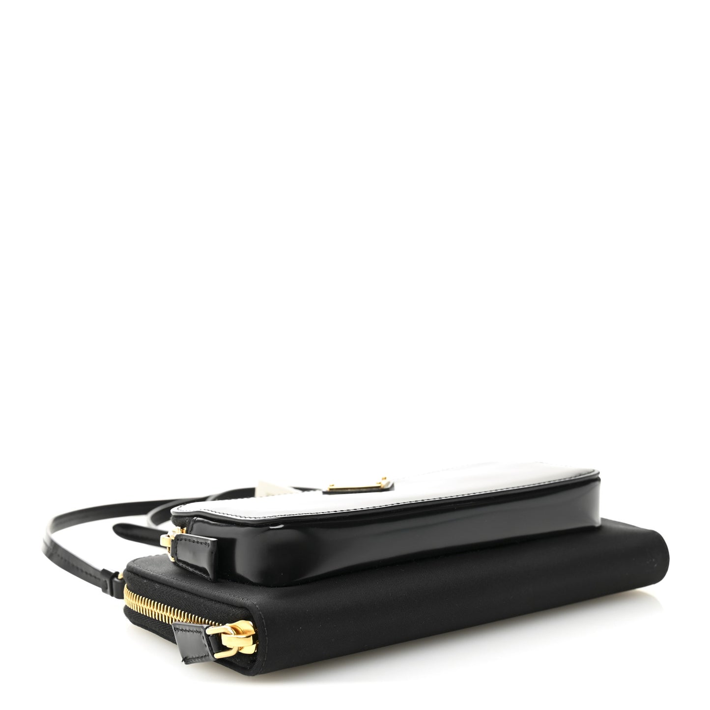 Re-Nylon Tessuto Brushed Calfskin Crossbody Wallet Black