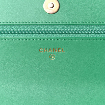Chanel Shiny Lambskin Quilted Chanel 19 Wallet On Chain WOC Green 5 of 10