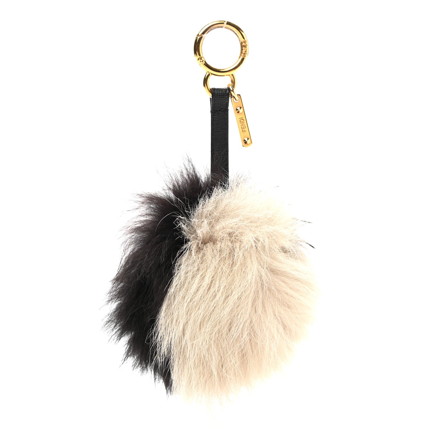 Fendi Fox Fur Pom Pom Bag Charm Black White 1 of 3