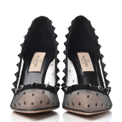 Valentino Garavani Mesh Point d'Esprit Calfskin Rockstud 85mm Pumps 35 Black 2 of 11