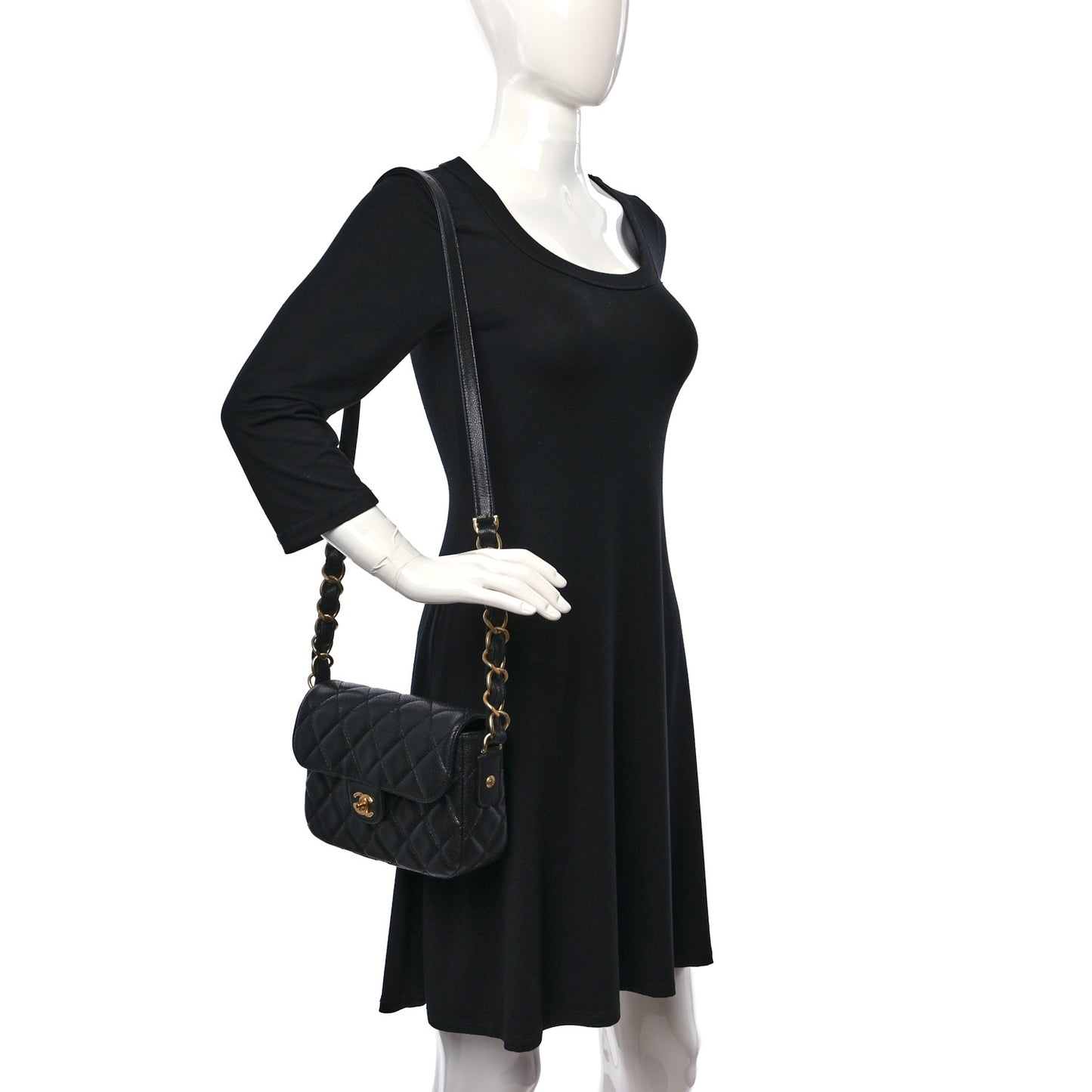 Caviar Quilted Small Chain Flap Black