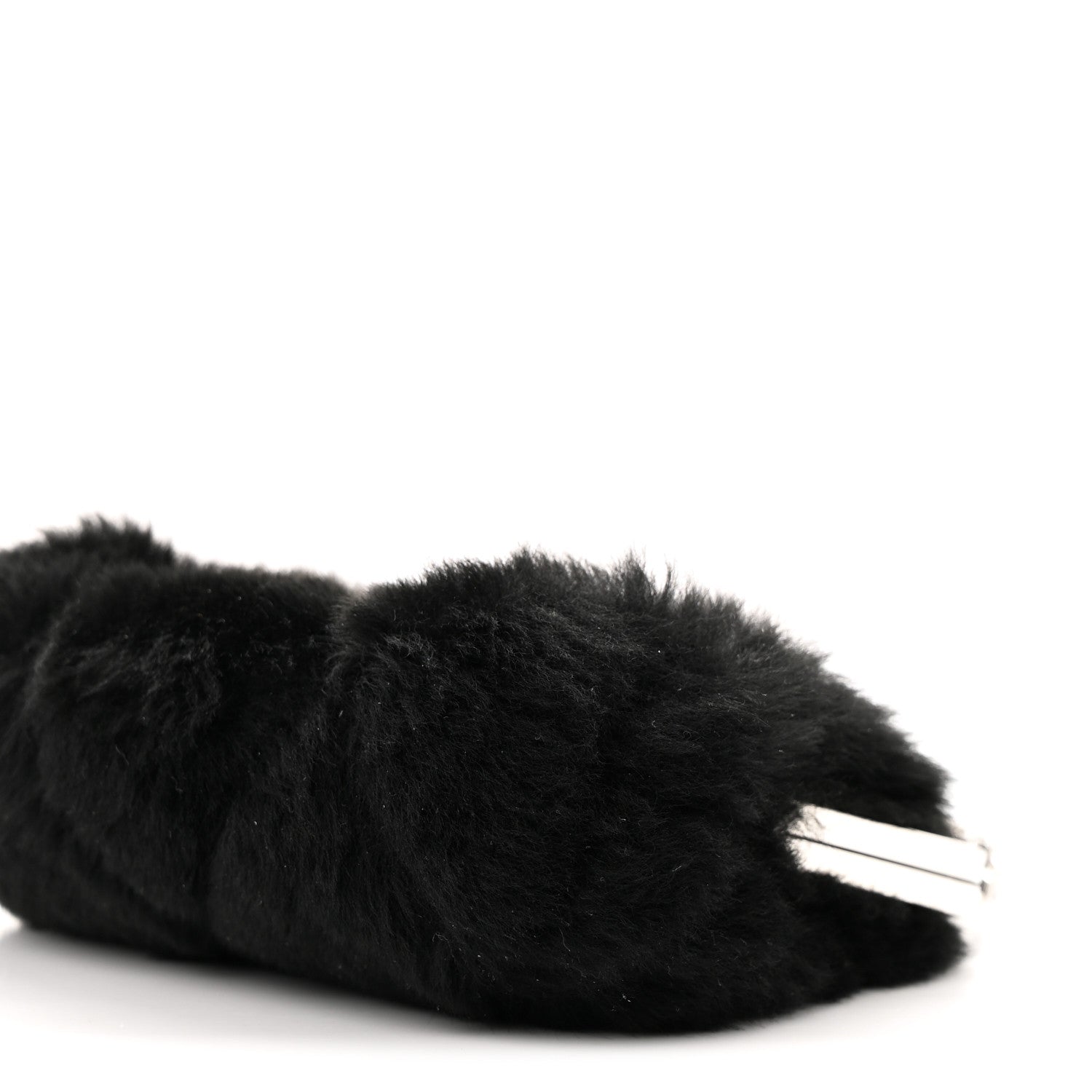Chanel Shearling Sheepskin Lambskin Quilted Clutch With Chain Black 9 of 10