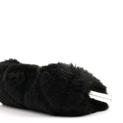 Chanel Shearling Sheepskin Lambskin Quilted Clutch With Chain Black 9 of 10