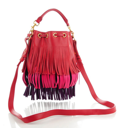 Saint Laurent Calfskin Tri-Color Small Emmanuelle Fringe Bucket Bag Red Bubblegum Purple 3 of 7