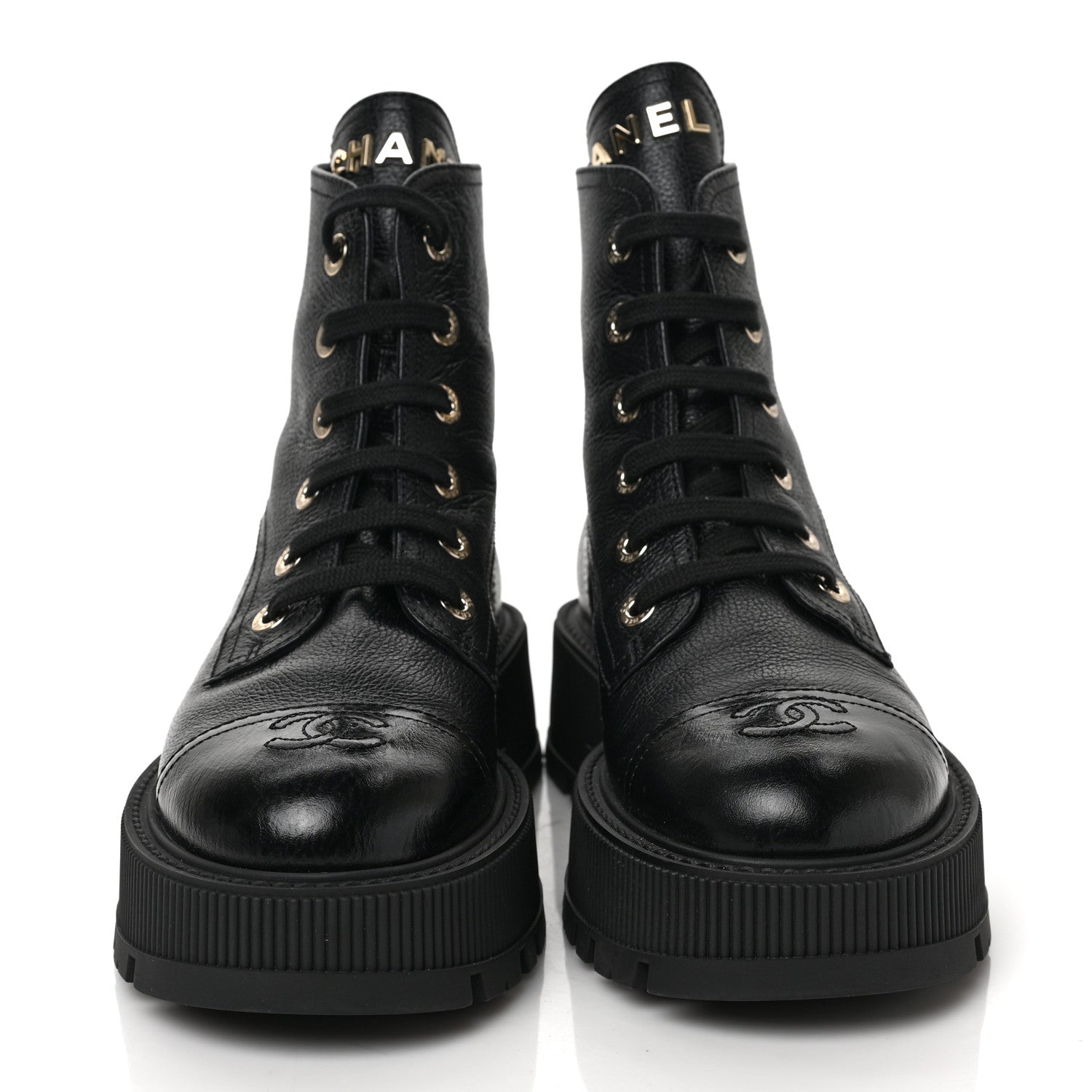 Chanel Calfskin CC Lace Up Combat Boots 38 Black 2 of 8