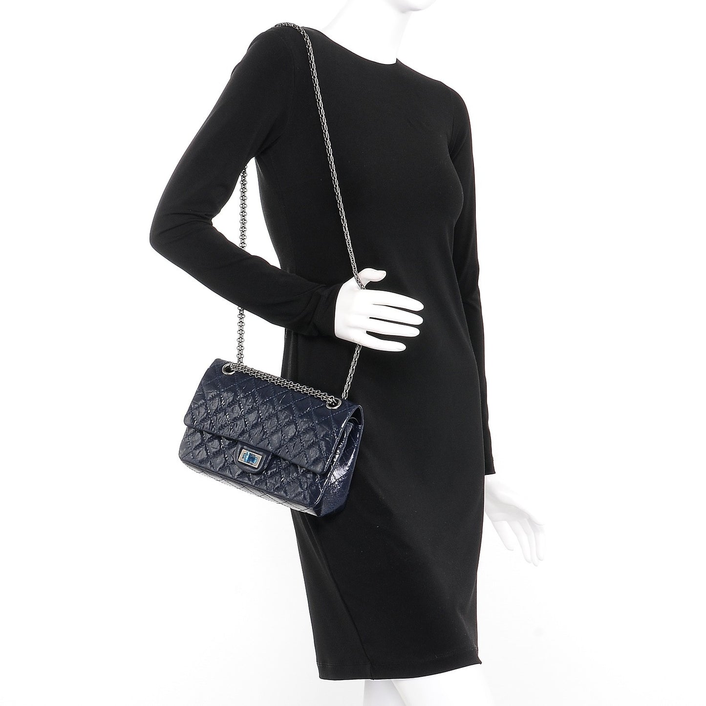 Glazed Calfskin Quilted 2.55 Reissue 225 Flap Dark Navy Blue