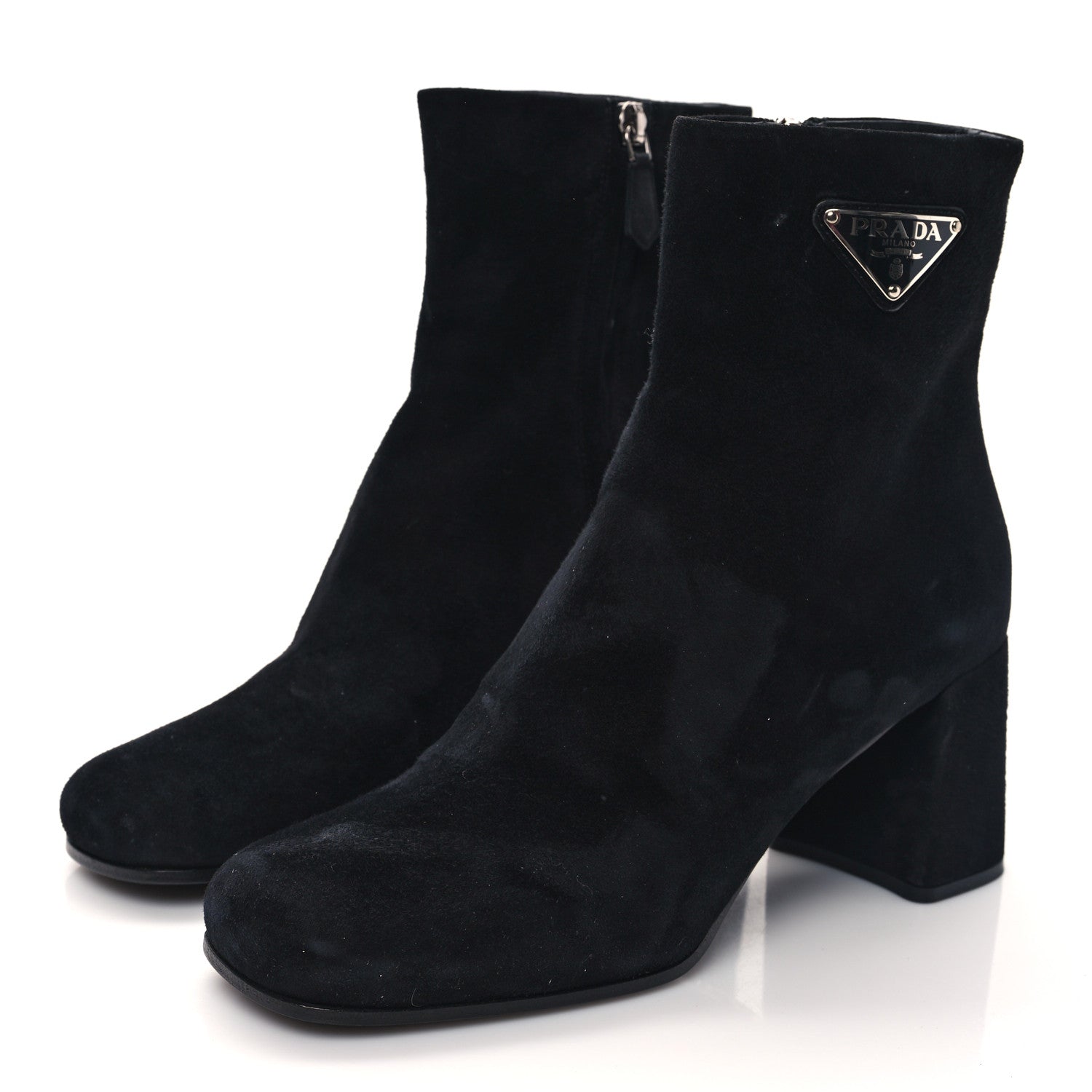Prada Velvet Metal Triangle Logo Zip 65mm Boots 39 Black 3 of 10