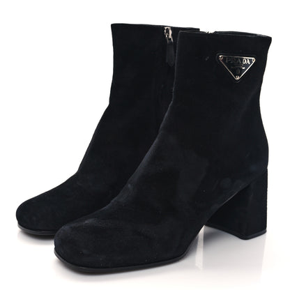 Prada Velvet Metal Triangle Logo Zip 65mm Boots 39 Black 3 of 10