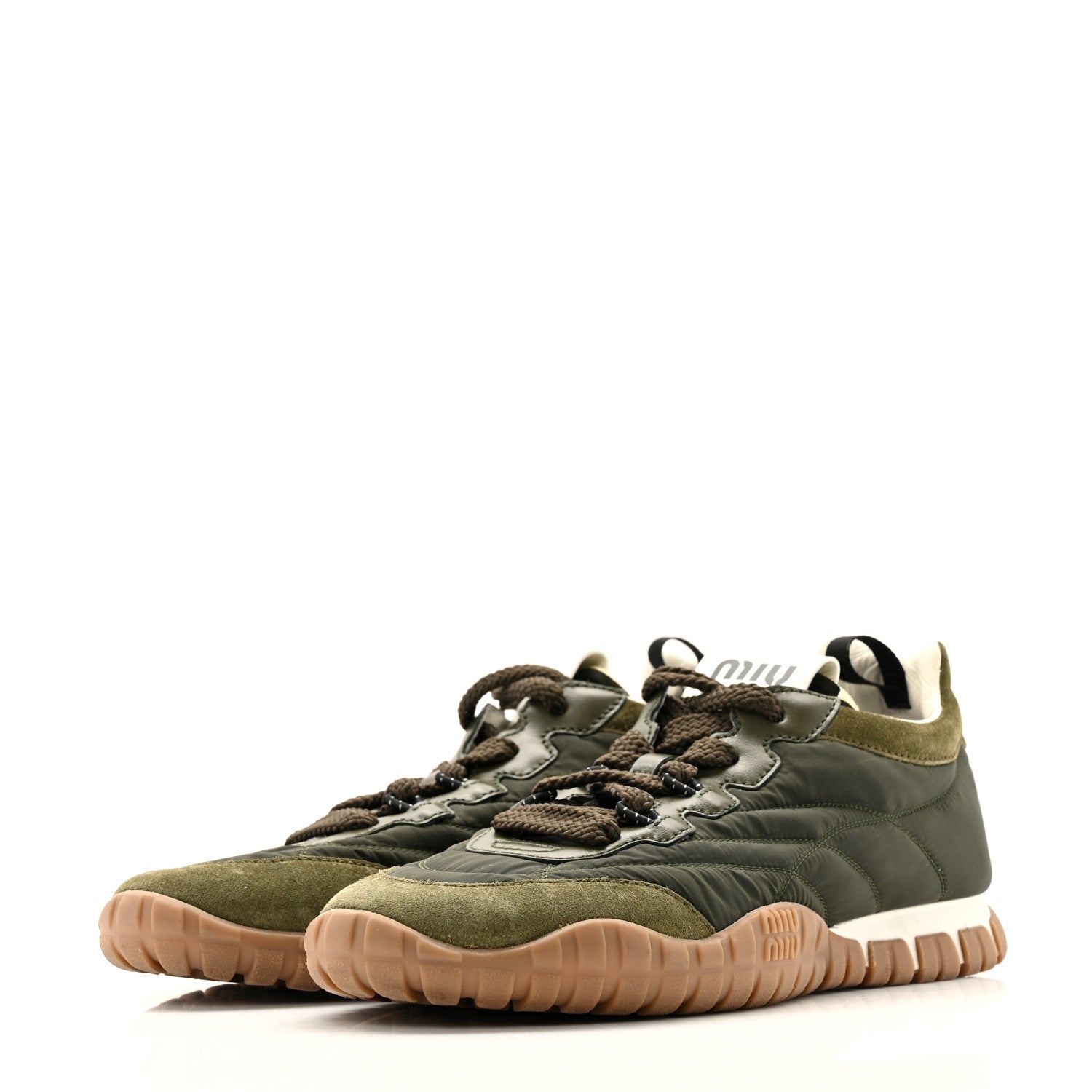 Miu Miu Technical Fabric Suede Womens Tyre Sneakers 37 Loden Green 4 of 13