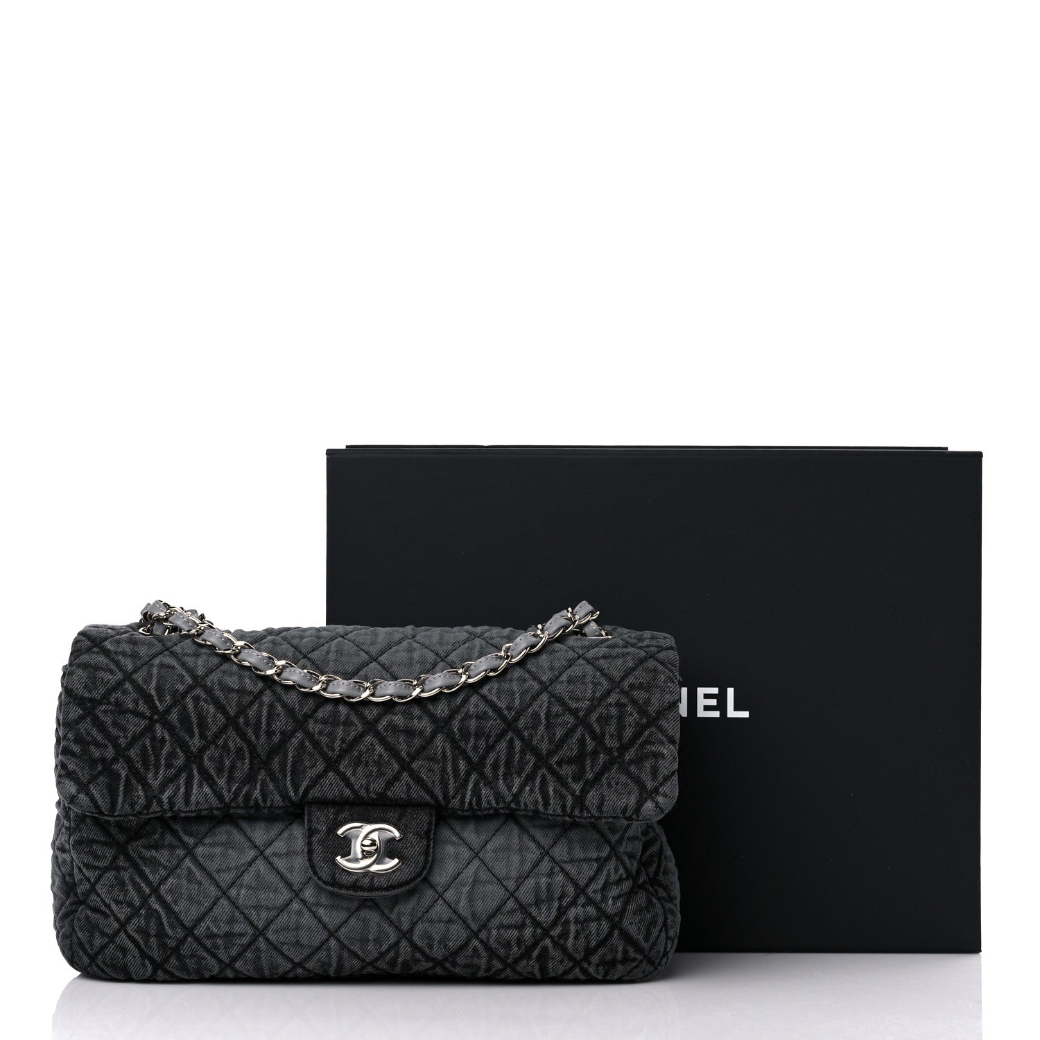 Chanel Denim Quilted Denimpression Flap Grey Black 10 of 10