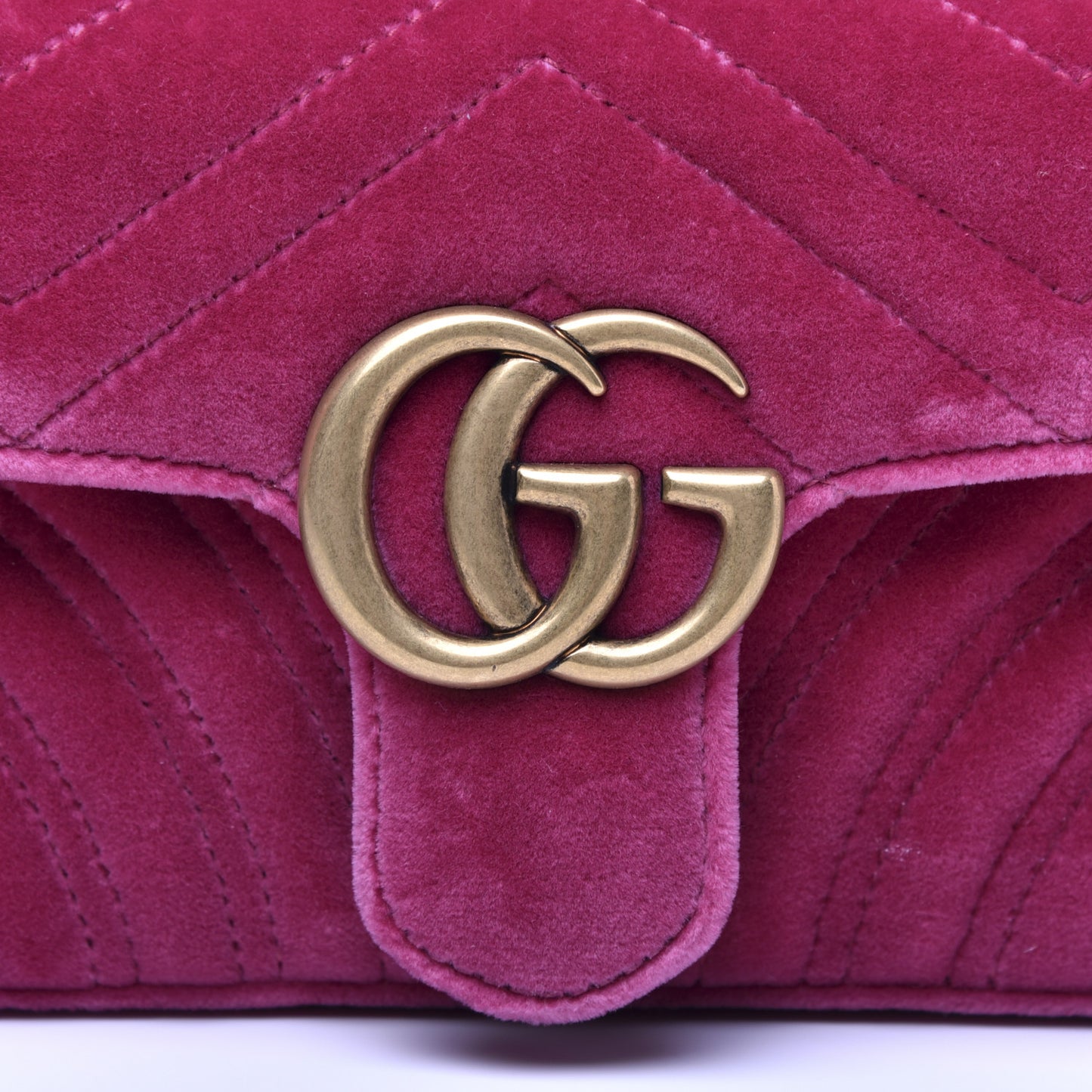Velvet Matelasse Mini GG Marmont Shoulder Bag Fuchsia Violet Cyclamen