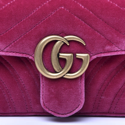 Gucci Velvet Matelasse Mini GG Marmont Shoulder Bag Fuchsia Violet Cyclamen 12 of 13