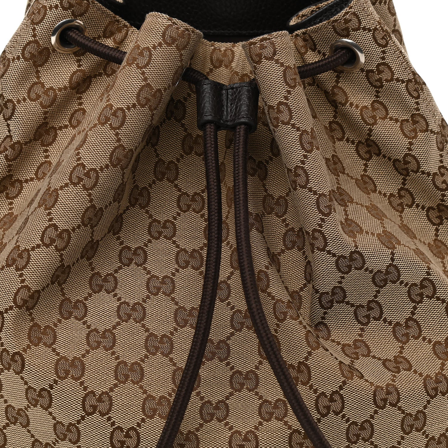 Gucci Monogram Dollar Calfskin O Drawstring Backpack Beige Ebony Testa di Moro Dark Chocolate 8 of 12