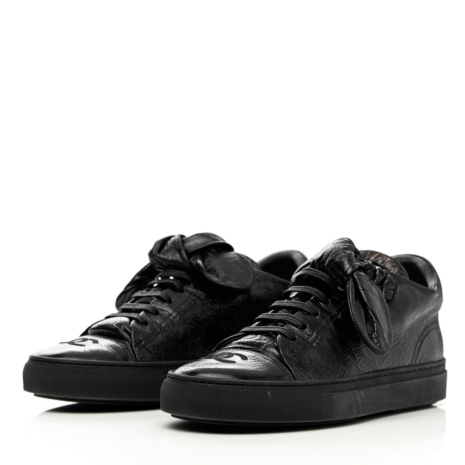 Chanel Crumpled Calfskin Womens CC Bow Sneakers 37 Black 3 of 13