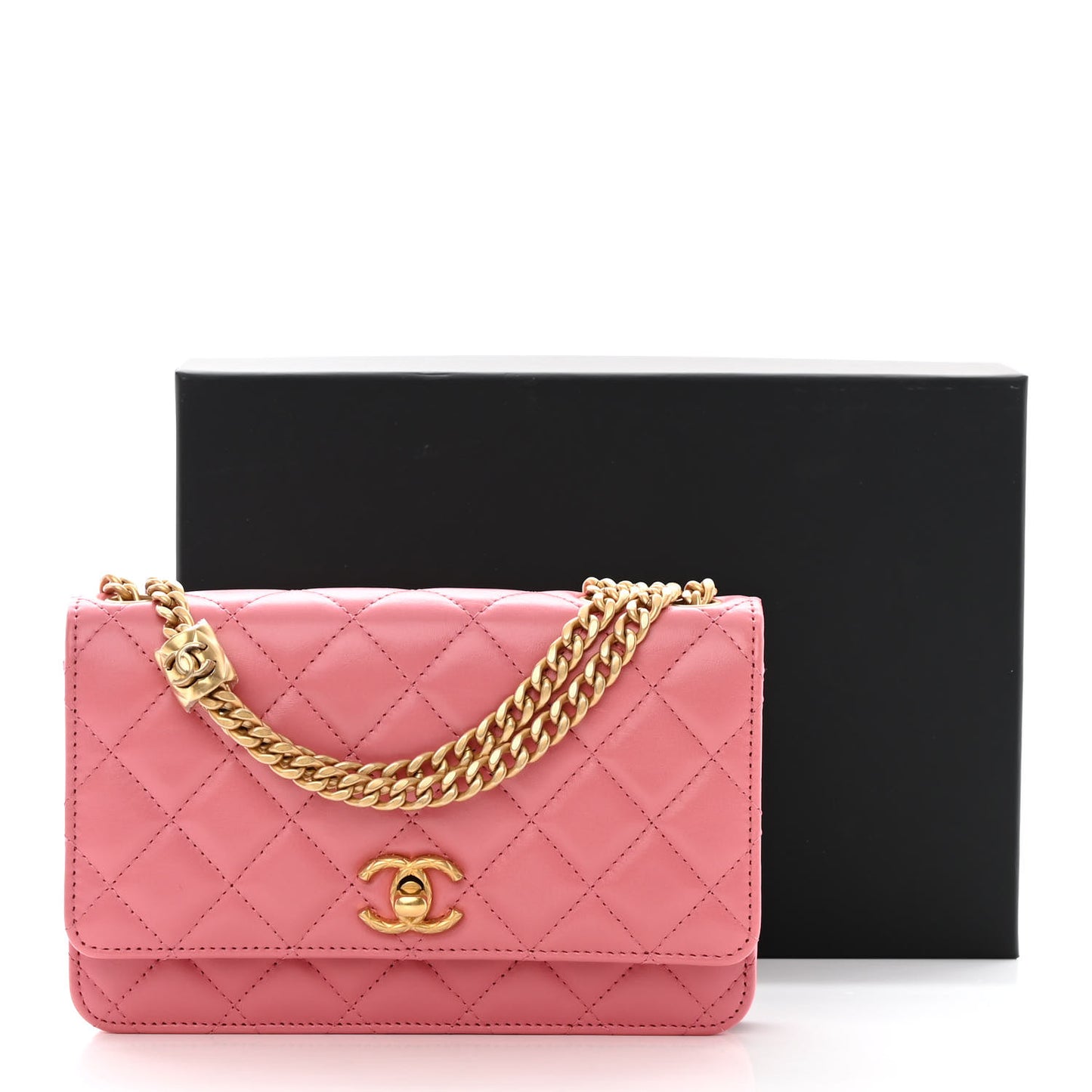 Lambskin Quilted Pillow Crush Wallet On Chain WOC Pink