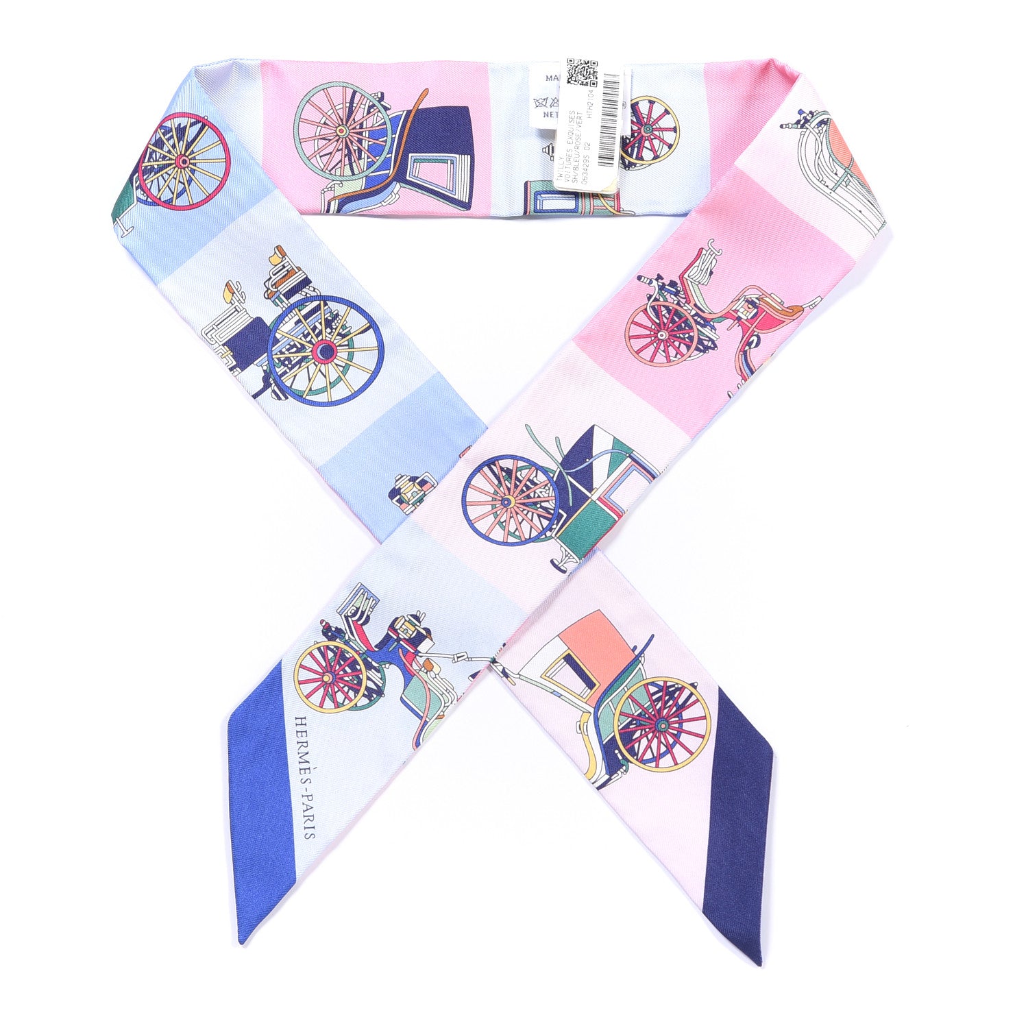 Hermes Silk Les Voitures Exquises Twilly Bleu Rose Vert 1 of 4