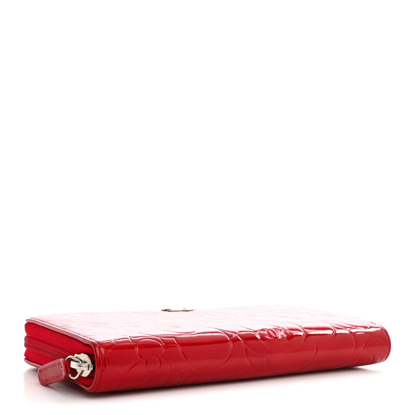 Patent Camellia Embossed Large Gusset Zip Around Wallet Red