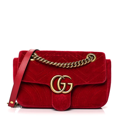 Gucci Velvet Matelasse Mini GG Marmont Shoulder Bag Hibiscus Red 1 of 11